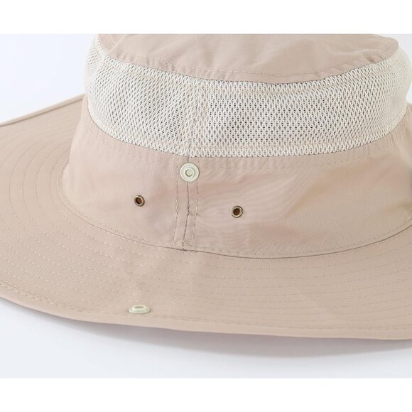 Unisex Light Khaki 100% Polyester Wide Brim Boonie Mesh Chin Strap Bucket Hat - Picture 4 of 6